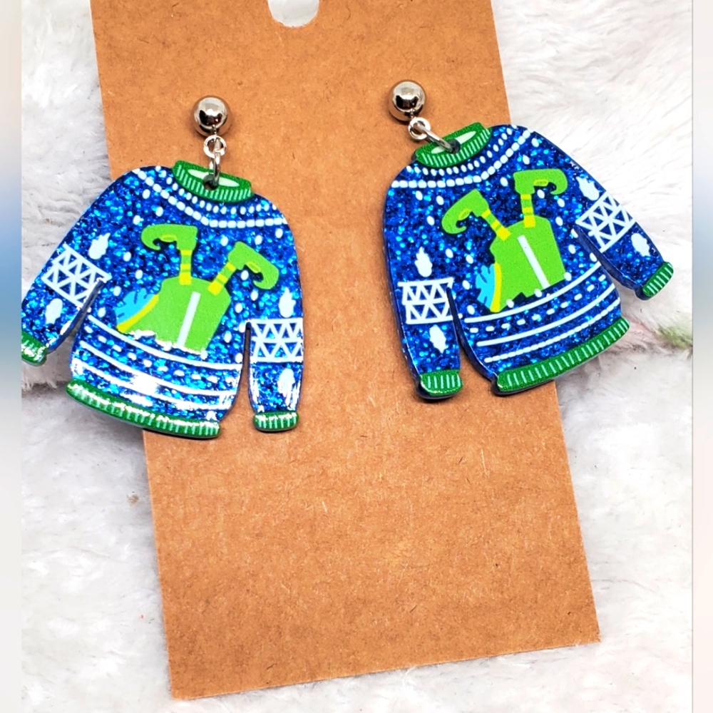 7/$10 Christmas Sweater Earrings, New